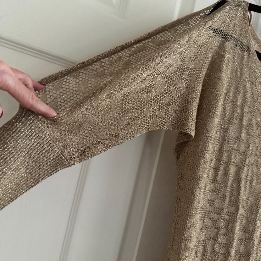 Cache Lightweight Gold Knit Metallic Top NWT $98 - Picture 5 of 12